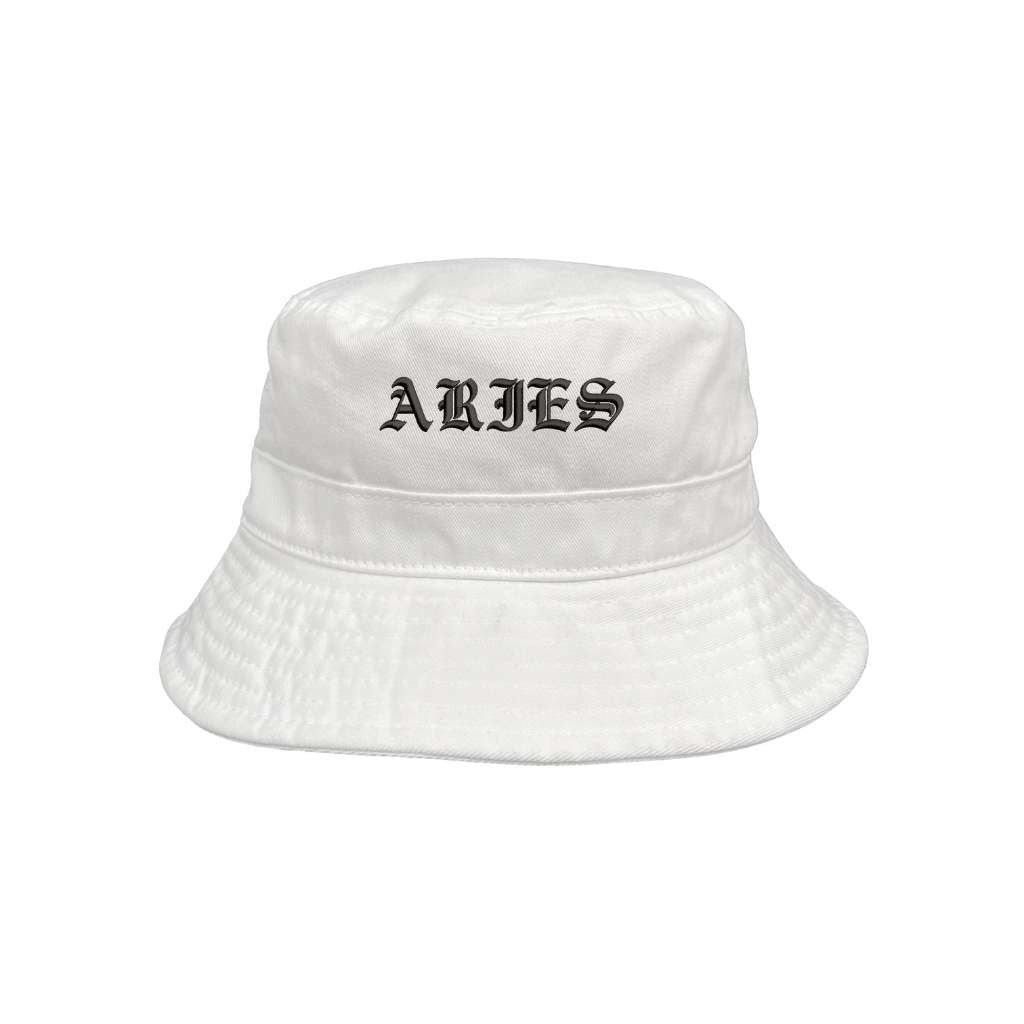 Embroidered aries on white bucket hat - DSY Lifestyle