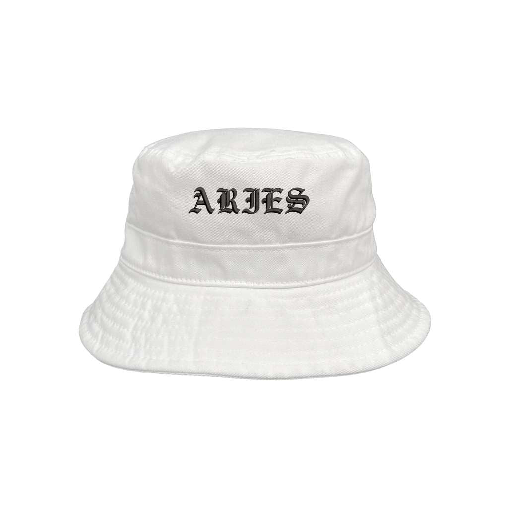 Embroidered aries on white bucket hat - DSY Lifestyle