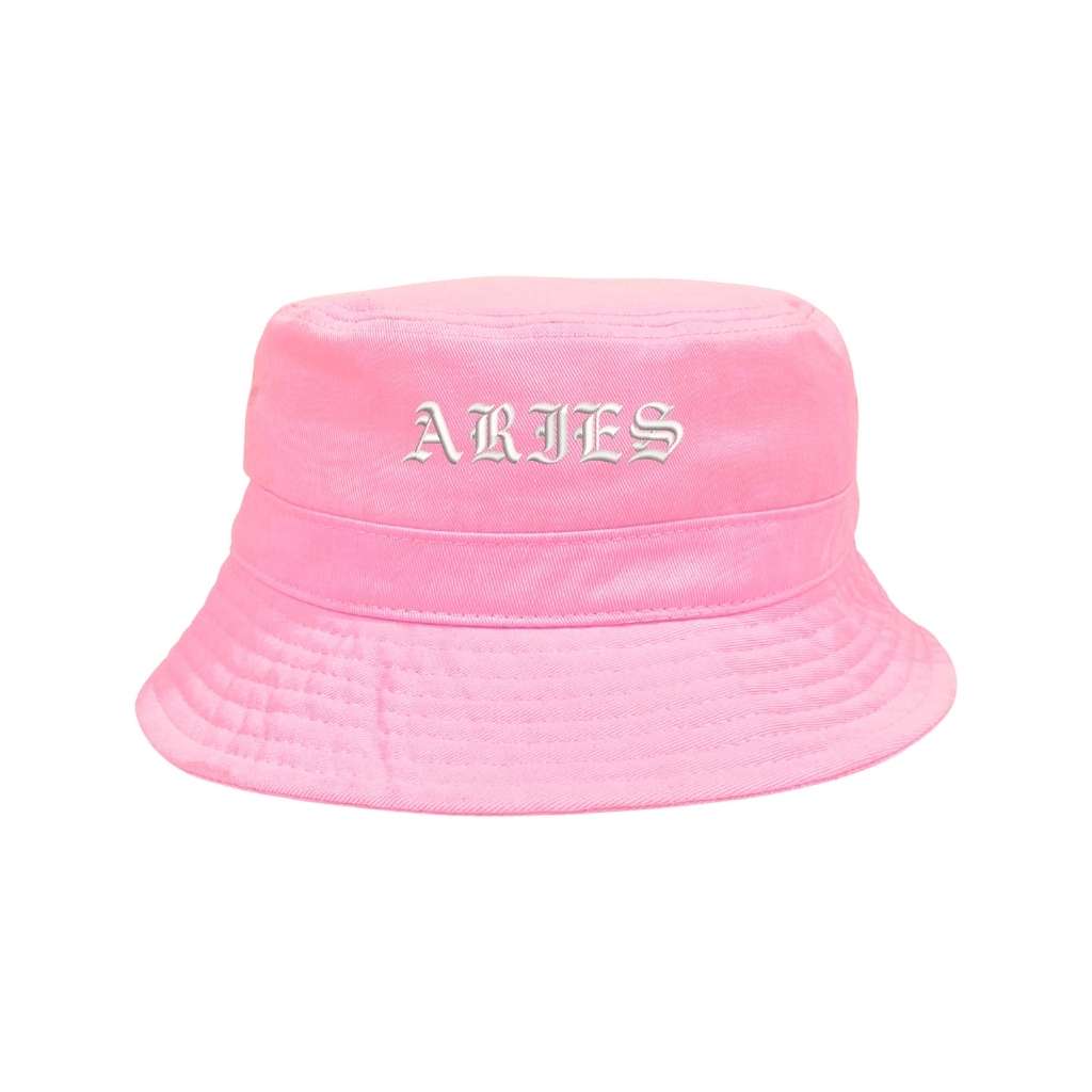 Embroidered aries on pink bucket hat - DSY Lifestyle