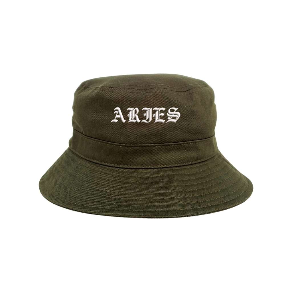 Embroidered aries on olive bucket hat - DSY Lifestyle