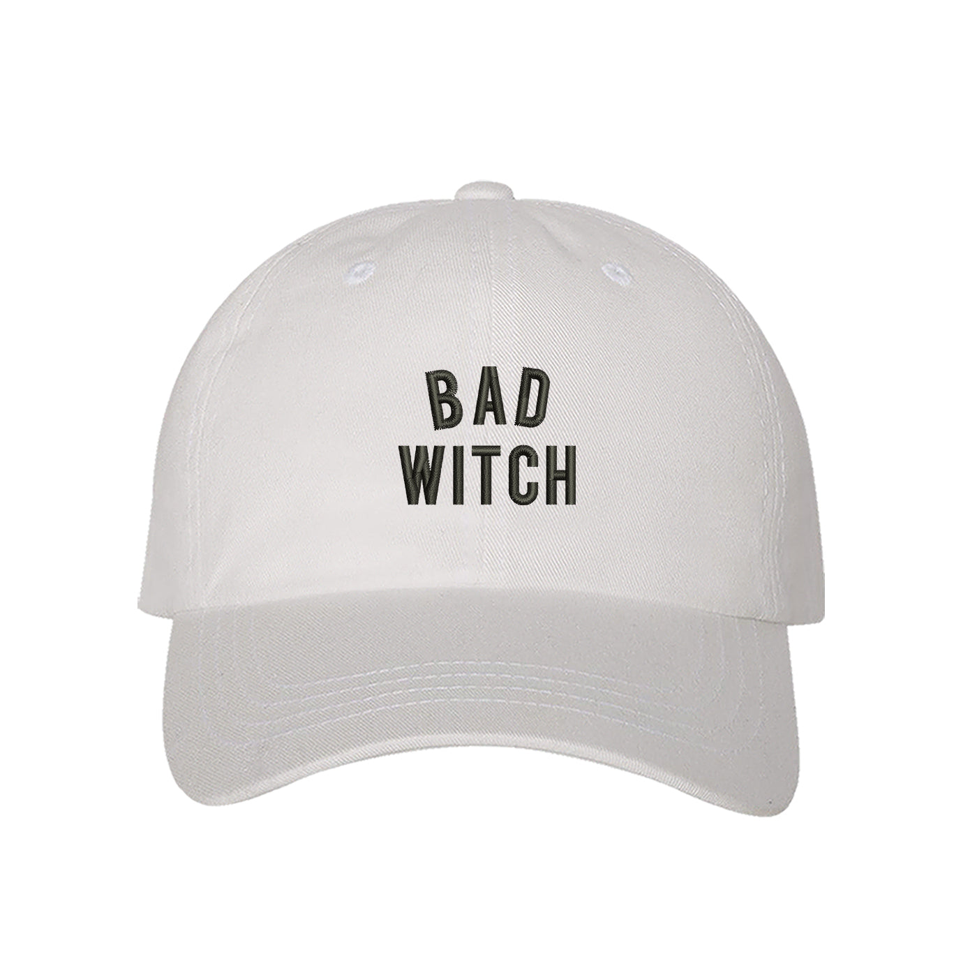 Unisex Bad Witch Dad Hat, Baseball Hat, Bad Witch Hats, Witch, Embroidered Hat, Embroidered Bad Witch, Custom Embroidery, DSY Lifestyle Hats, White Dad Hat, Made in LA