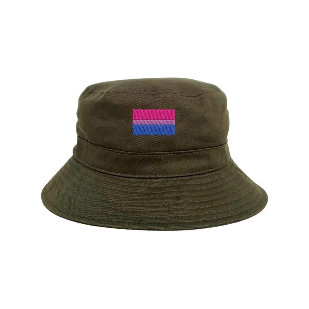 Embroidered bi-flag on olive bucket hat - DSY Lifestyle