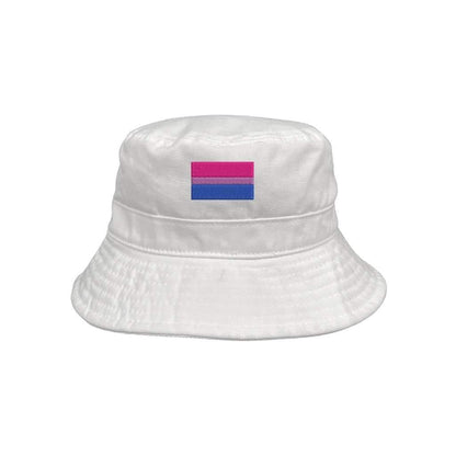 Embroidered bi-flag on white bucket hat - DSY Lifestyle