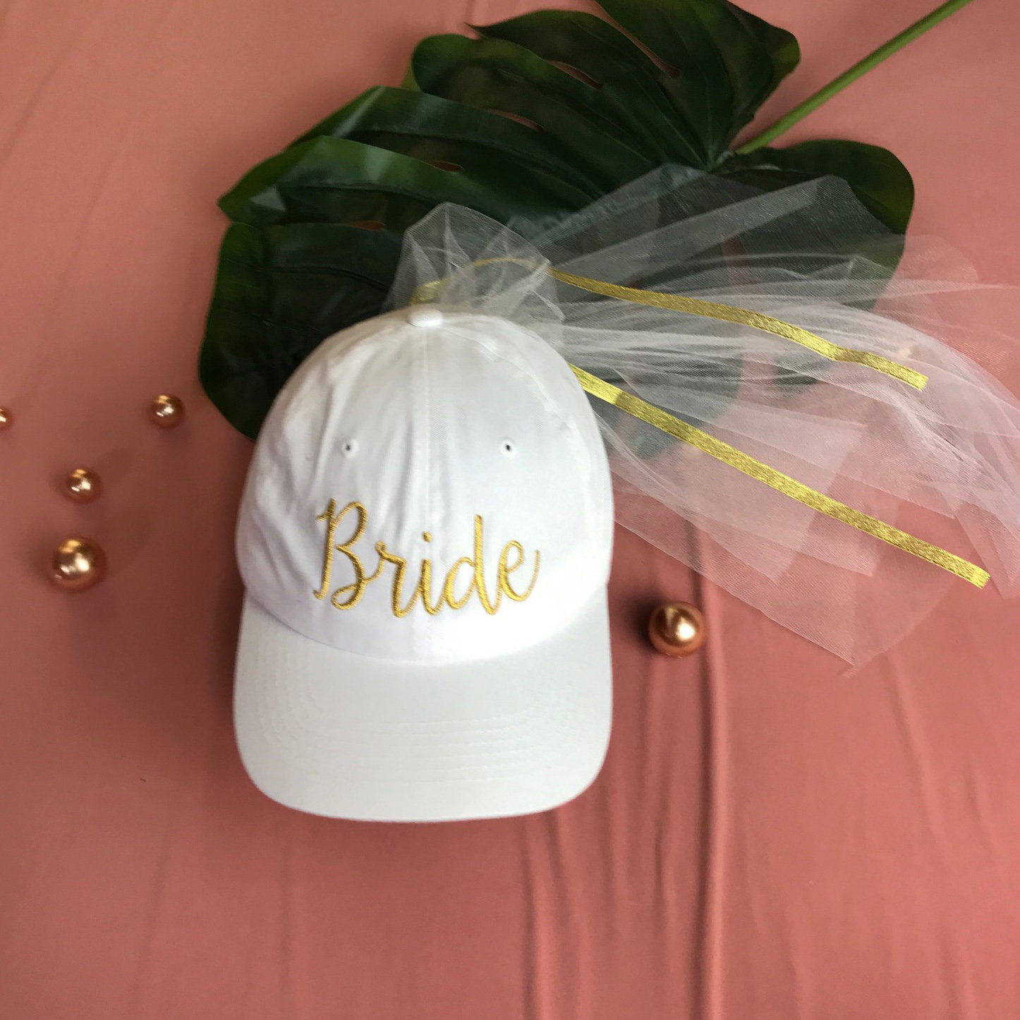 Bride Dad Hat with Veil, Baseball Hat, Bride Hat, Hat with Veil, Bride Dad Hat, Embroidered Hat, Custom Embroidery, Gold Embroidery, White Dad Hat, DSY Lifestyle, Made in LA