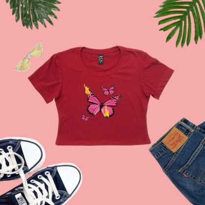 Cardinal crop top with butterflies printed on it - DSY Lifestyle