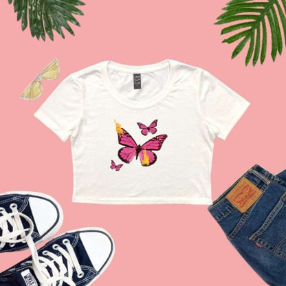 white crop top with butterflies printed on it - DSY Lifestyle