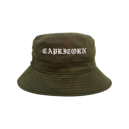 Embroidered Capricorn on olive bucket hat - DSY Lifestyle