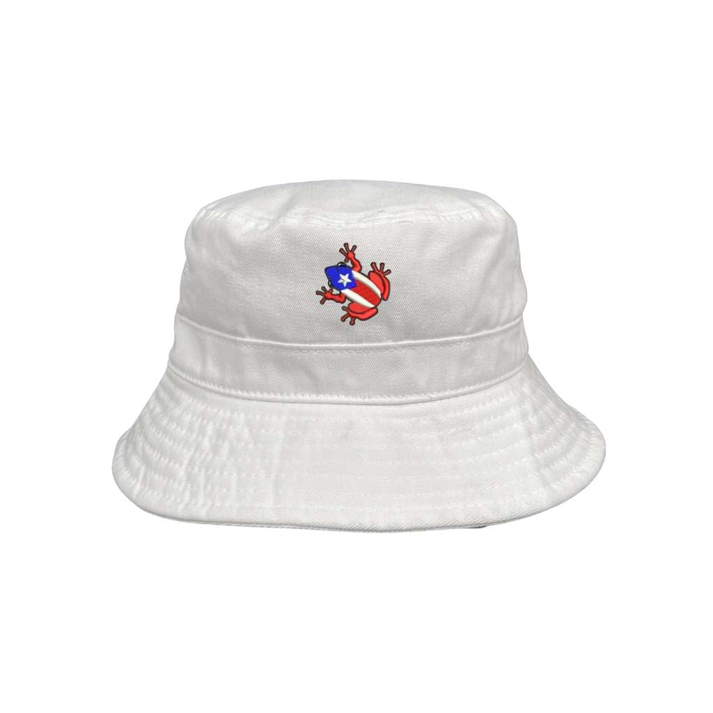 Embroidered Coqui on white bucket hat - DSY Lifestyle
