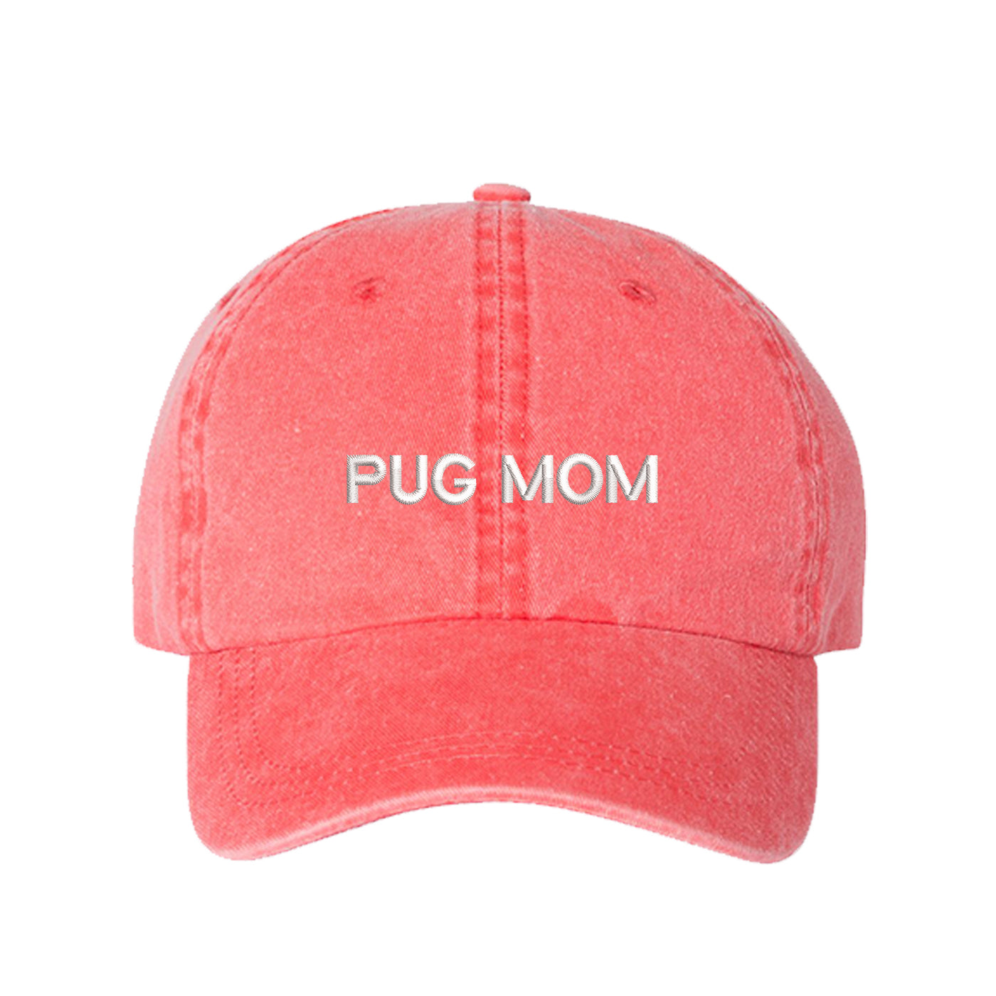 Pug Mom Washed Baseball Hat, Pug Mom Dad Hat, Dog Parent Hats, Embroidered Dad hat, Animal Lover Gifts, Pug Mother, Mothers Day Gift, Pug Mama, DSY Lifestyle Dad Hats, Coral Washed Baseball Hat