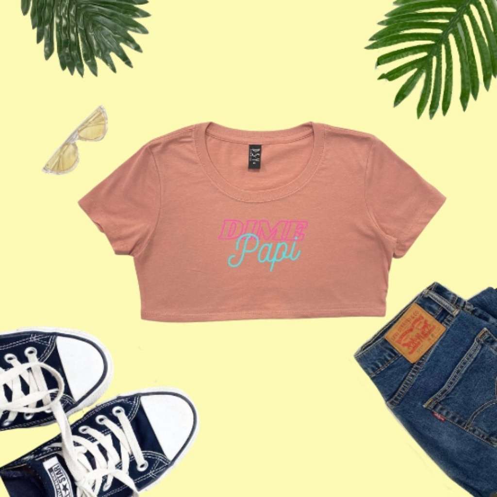 Desert pink underboob top with Dime Papi printed on it - DSY Lifestyle