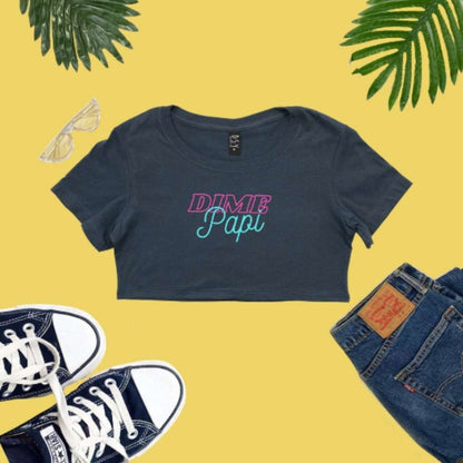 Indigo underboob top with Dime Papi printed on it - DSY Lifestyle