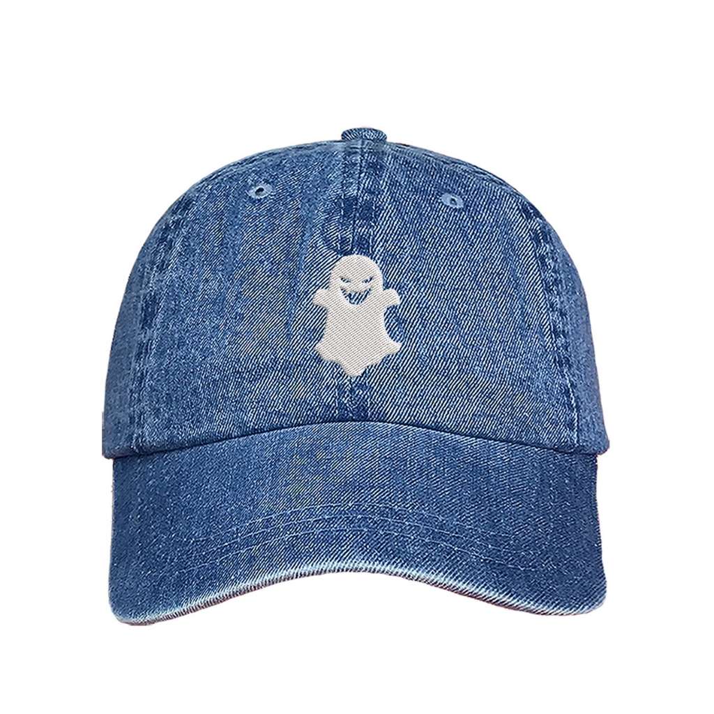 Embroidered ghost on light denim baseball hat - DSY Lifestyle