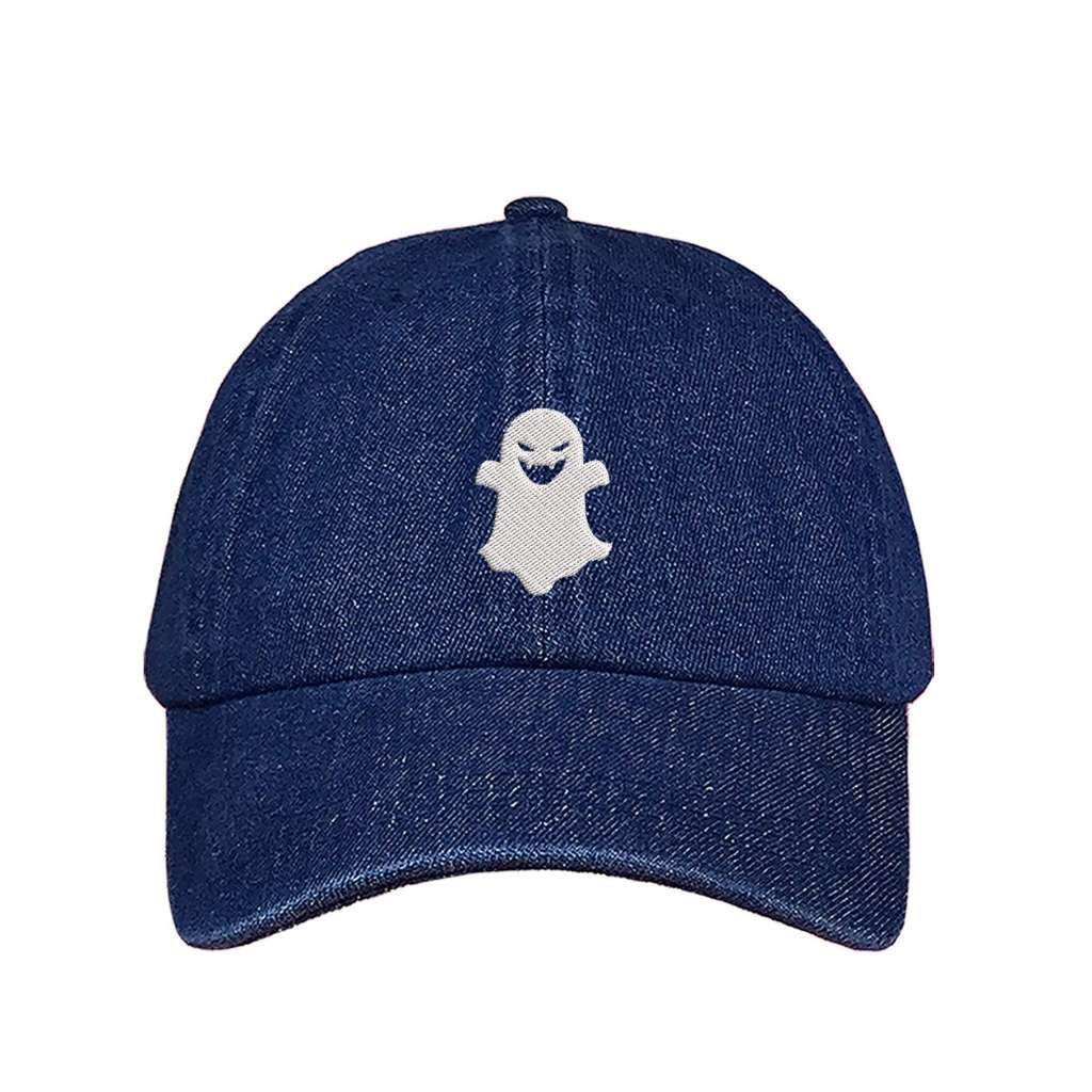 Embroidered ghost on dark denim baseball hat - DSY Lifestyle