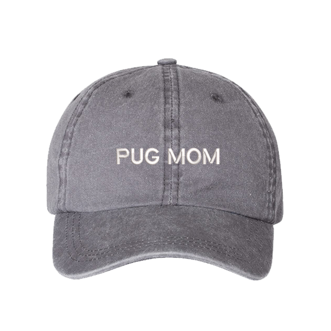 Pug Mom Washed Baseball Hat, Pug Mom Dad Hat, Dog Parent Hats, Embroidered Dad hat, Animal Lover Gifts, Pug Mother, Mothers Day Gift, Pug Mama, DSY Lifestyle Dad Hats, Gray Washed Baseball Hat