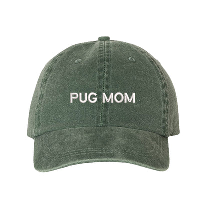Pug Mom Washed Baseball Hat, Pug Mom Dad Hat, Dog Parent Hats, Embroidered Dad hat, Animal Lover Gifts, Pug Mother, Mothers Day Gift, Pug Mama, DSY Lifestyle Dad Hats, Green Washed Baseball Hat