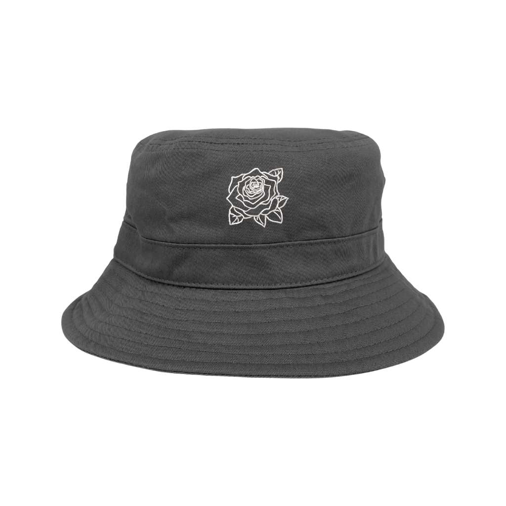 Embroidered Rose Outline on grey bucket hat - DSY Lifestyle