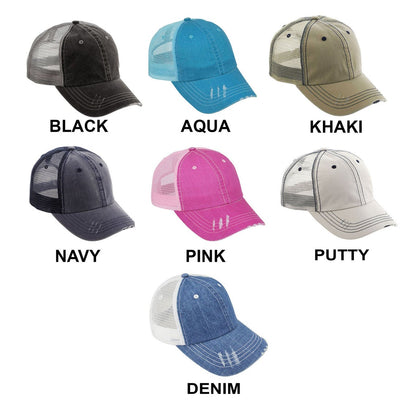 Trucker Hat Color Chart- Black, Aqua, Khaki, Navy, Pink, Putty, Denim