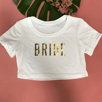 White crop top with Bride printed in gold - DSY Lifestyle