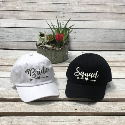 Bride and Squad Dad Hat Set, Embroidered Bride and Squad Dad Hats, Baseball Hat, Bridal Hats, Bride Hats, Bachelorette Hats, Embroidered Hat, Custom Embroidery, DSY Lifestyle Hat, Black Dad Hat, White Dad Hat, Made in LA 