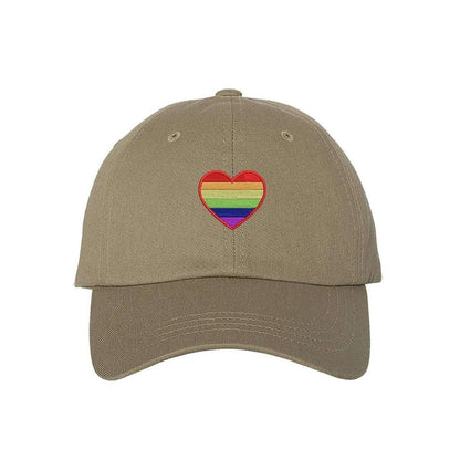 Khaki baseball hat with pride heart embroidered on the front - DSY Lifestyle