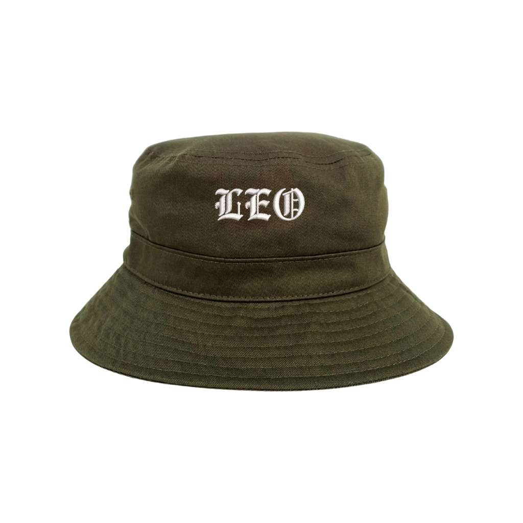 Embroidered leo on olive bucket hat - DSY Lifestyle