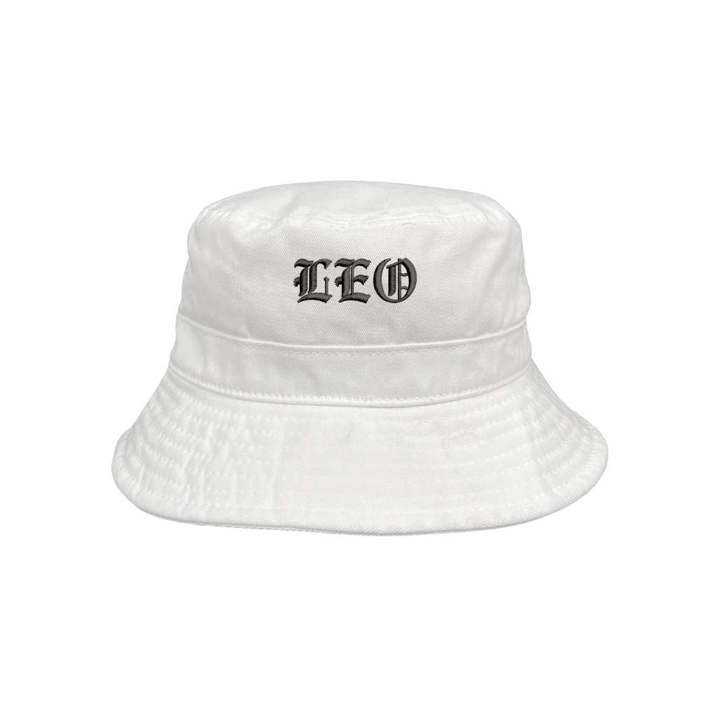 Embroidered leo on white bucket hat - DSY Lifestyle