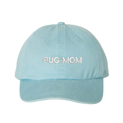 Pug Mom Washed Baseball Hat, Pug Mom Dad Hat, Dog Parent Hats, Embroidered Dad hat, Animal Lover Gifts, Pug Mother, Mothers Day Gift, Pug Mama, DSY Lifestyle Dad Hats, Light Blue Washed Baseball Hat