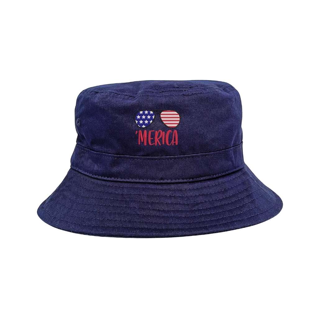 Embroidered Merica and sunglasses on navy bucket hat - DSY Lifestyle
