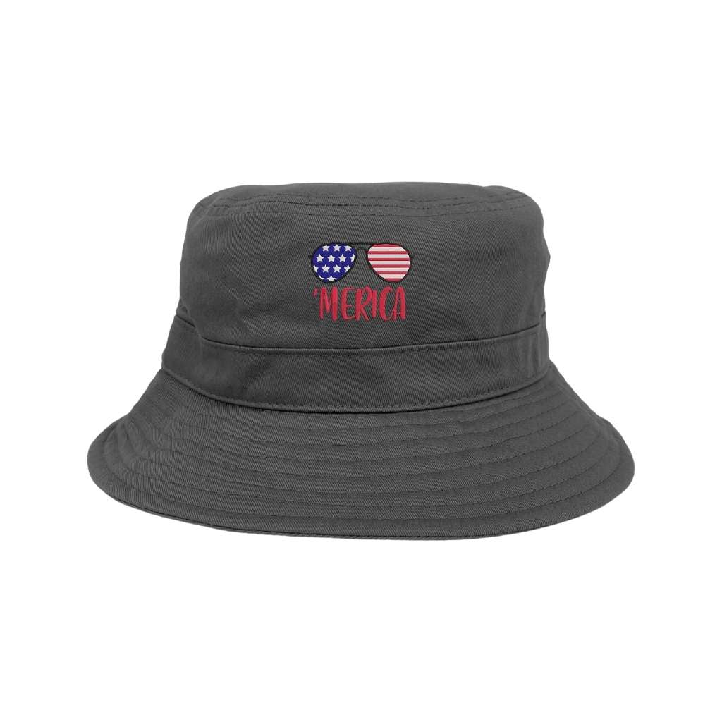 Embroidered Merica and sunglasses on grey bucket hat - DSY Lifestyle