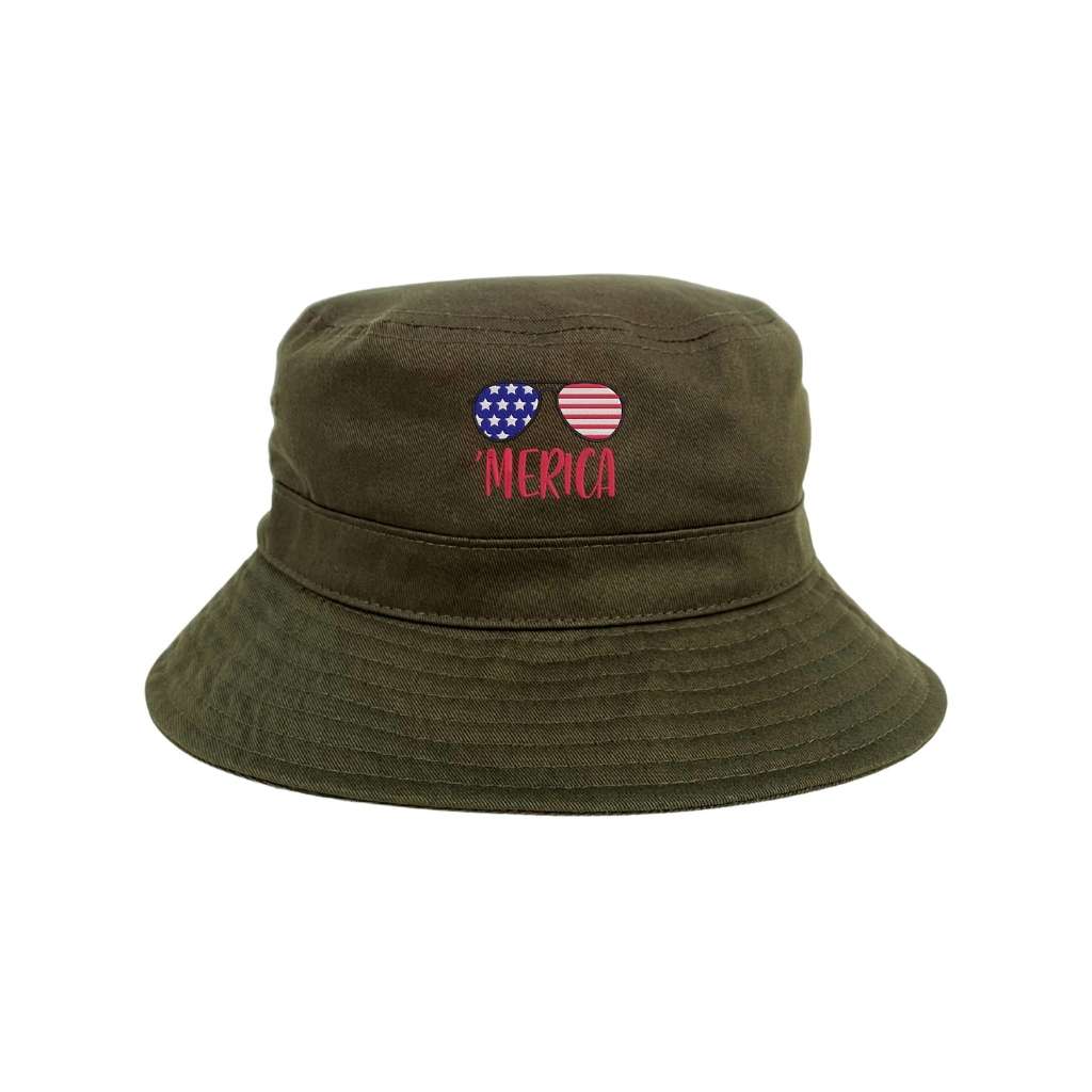 Embroidered Merica and sunglasses on olive bucket hat - DSY Lifestyle