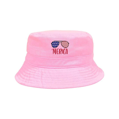 Embroidered Merica and sunglasses on pink bucket hat - DSY Lifestyle
