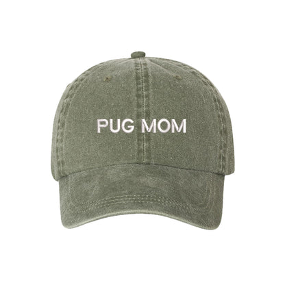 Pug Mom Washed Baseball Hat, Pug Mom Dad Hat, Dog Parent Hats, Embroidered Dad hat, Animal Lover Gifts, Pug Mother, Mothers Day Gift, Pug Mama, DSY Lifestyle Dad Hats, Olive Washed Baseball Hat