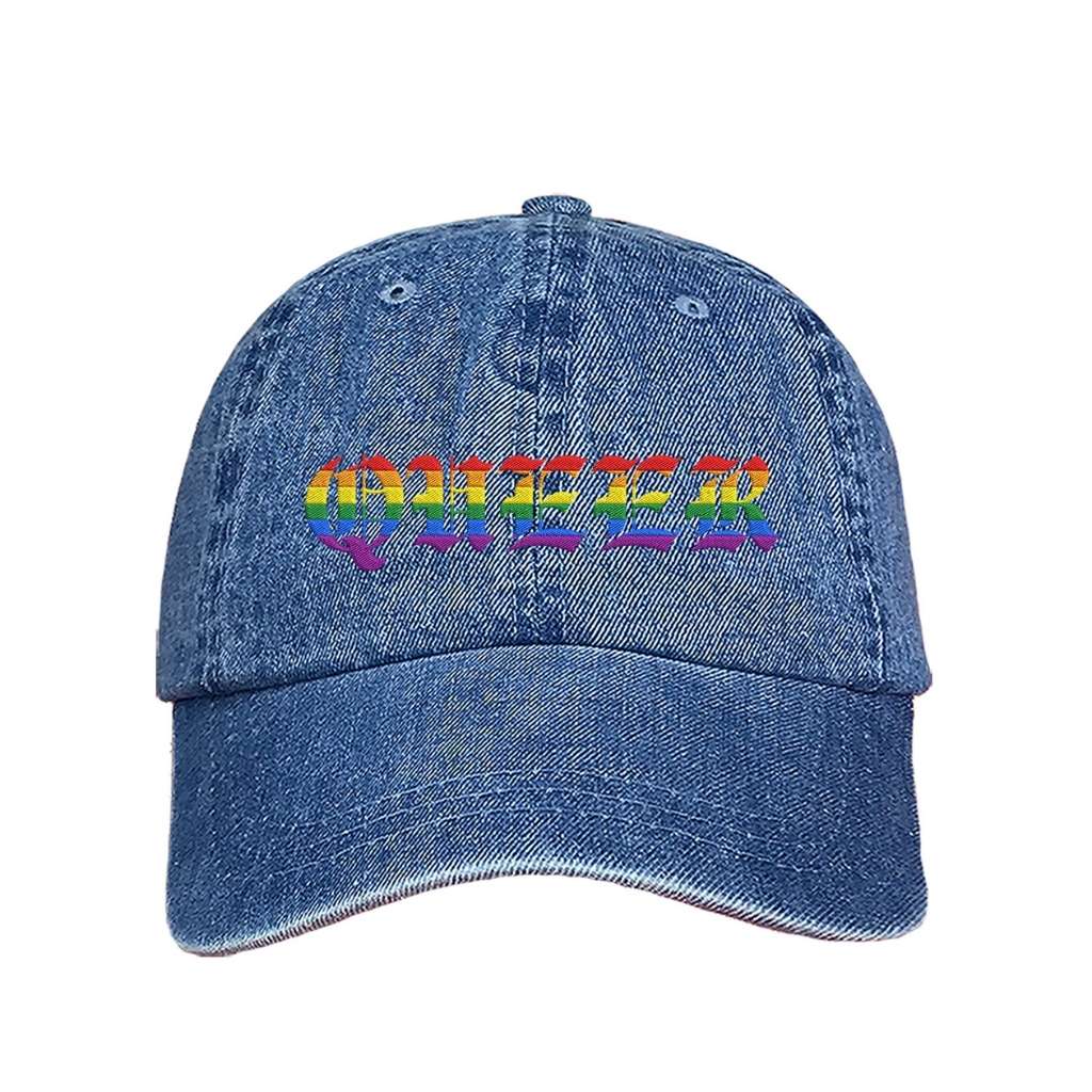 Embroidered Queer on light denim baseball hat - DSY Lifestyle