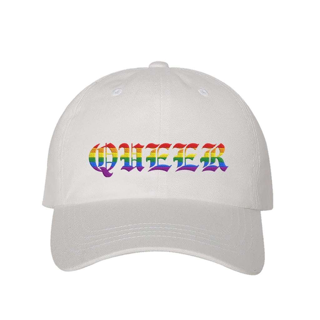 Embroidered Queer on white baseball hat - DSY Lifestyle