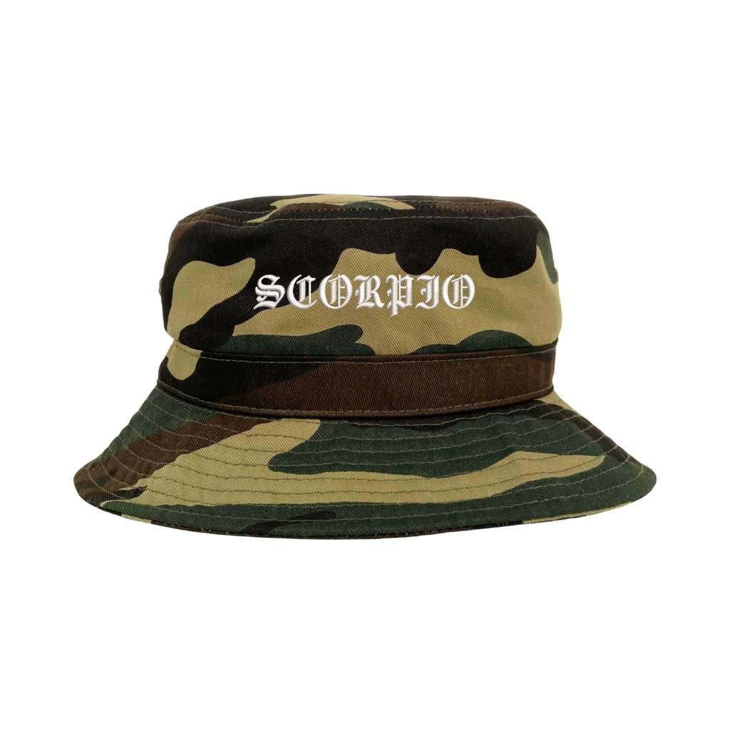 Embroidered Scorpio on camo bucket hat - DSY Lifestyle