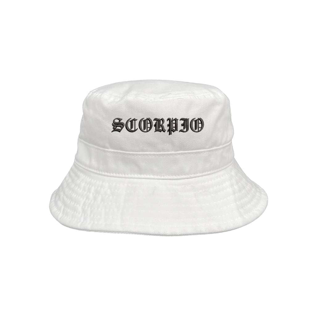 Embroidered Scorpio on white bucket hat - DSY Lifestyle