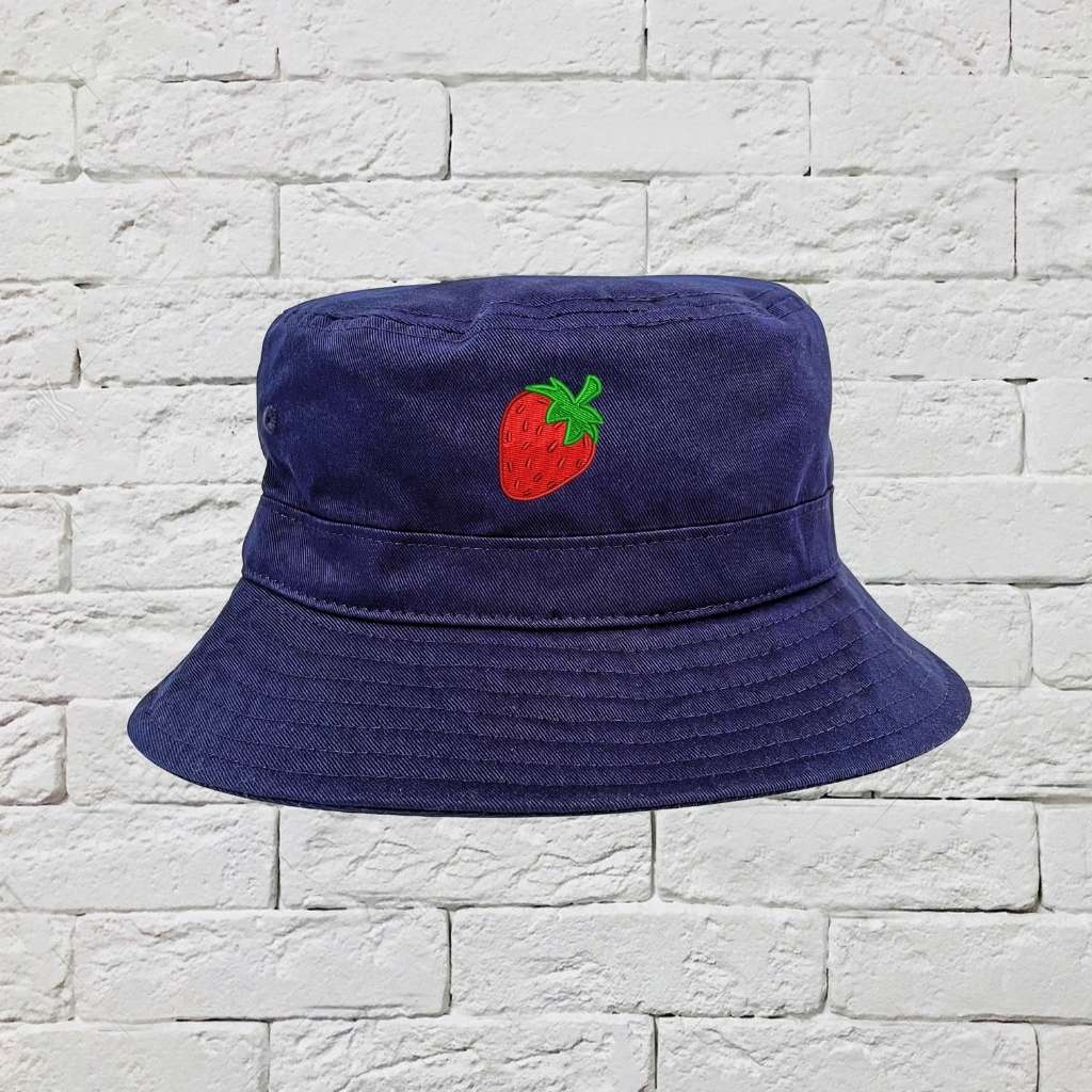 Embroidered strawberry on navy bucket hat - DSY Lifestyle