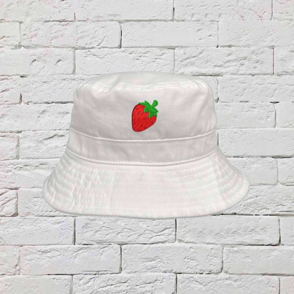 Embroidered strawberry on white bucket hat - DSY Lifestyle