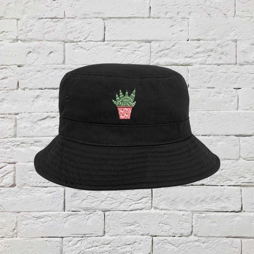 Embroidered Succulents on black bucket hat - DSY Lifestyle