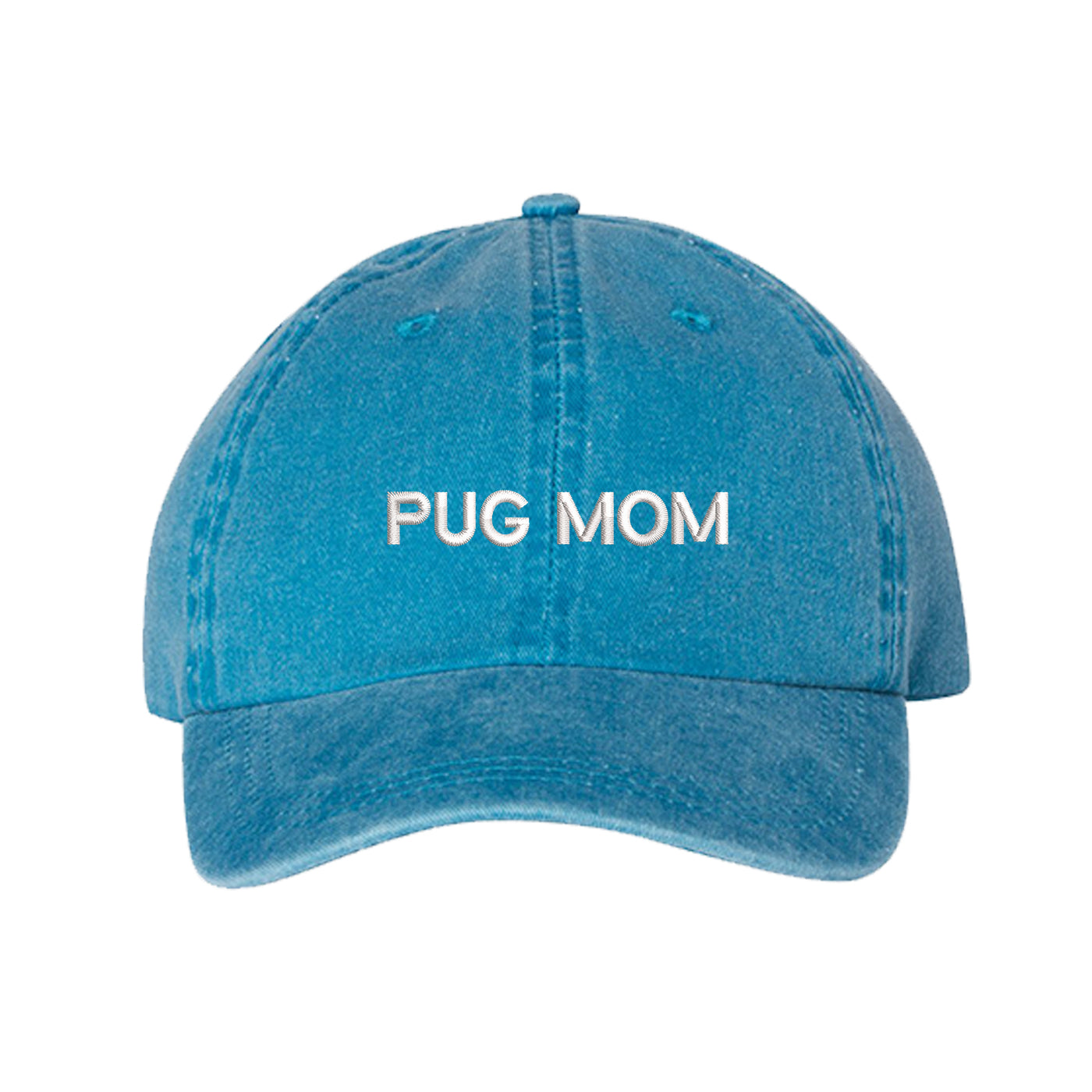 Pug Mom Washed Baseball Hat, Pug Mom Dad Hat, Dog Parent Hats, Embroidered Dad hat, Animal Lover Gifts, Pug Mother, Mothers Day Gift, Pug Mama, DSY Lifestyle Dad Hats, Turquoise Washed Baseball Hat
