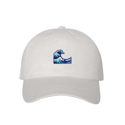 White baseball hat embroidered with a blue ocean wave- DSY Lifestyle