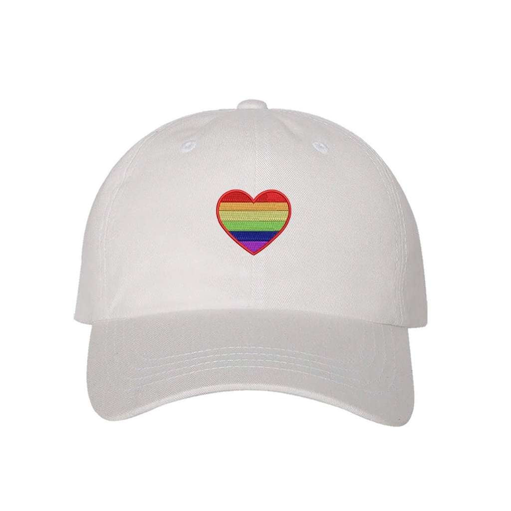 White baseball hat with pride heart embroidered on the front - DSY Lifestyle