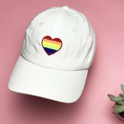 White baseball hat with pride heart embroidered on the front - DSY Lifestyle