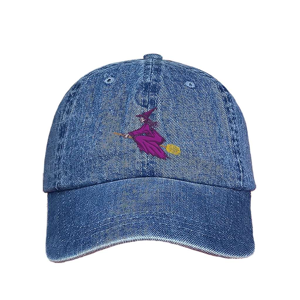 Embroidered witch on light denim baseball hat -DSY Lifestyle