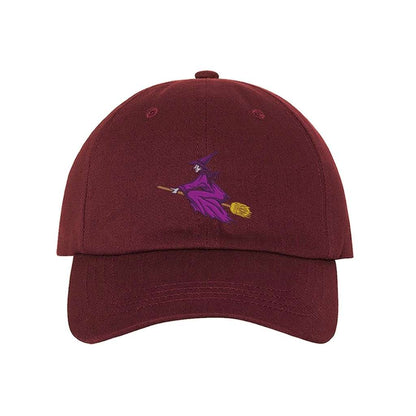 Embroidered witch on burgundy baseball hat -DSY Lifestyle